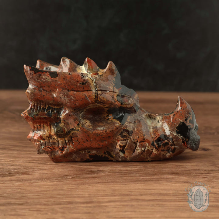 Red Fox Volcanic Agate Dragon Skull Carving