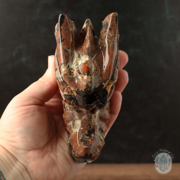 Red Fox Volcanic Agate Dragon Skull Carving