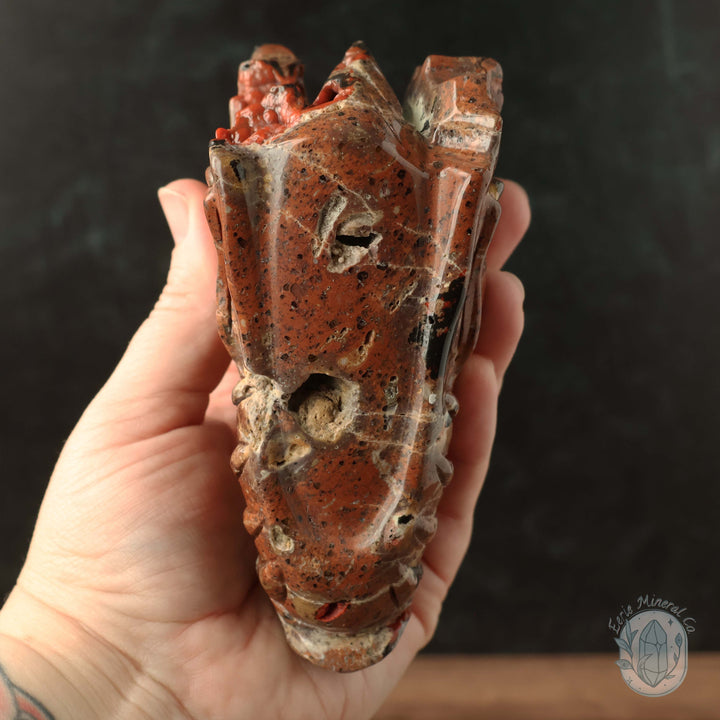 Red Fox Volcanic Agate Dragon Skull Carving