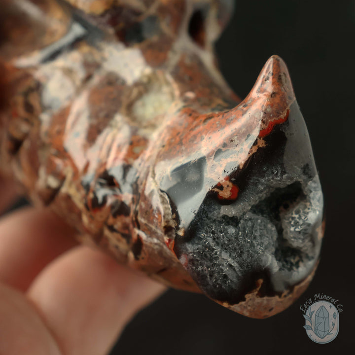 Red Fox Volcanic Agate Dragon Skull Carving