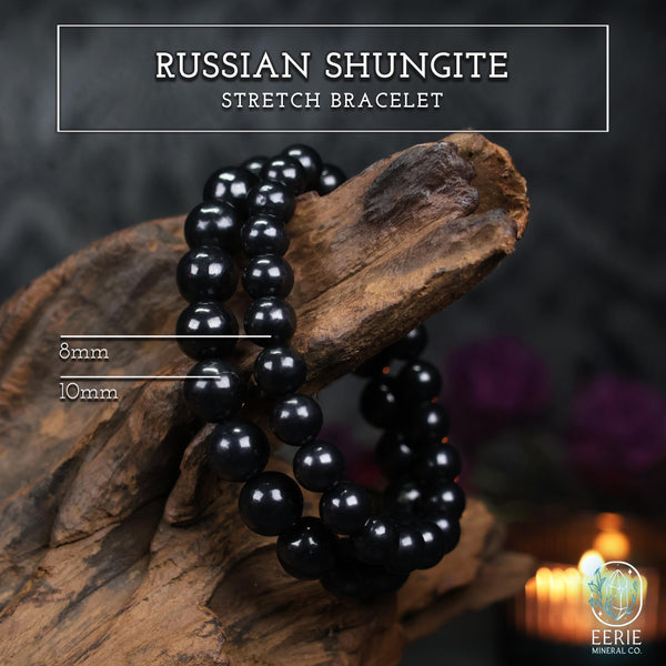 Polished Russian Shungite Beaded Stretch Bracelet