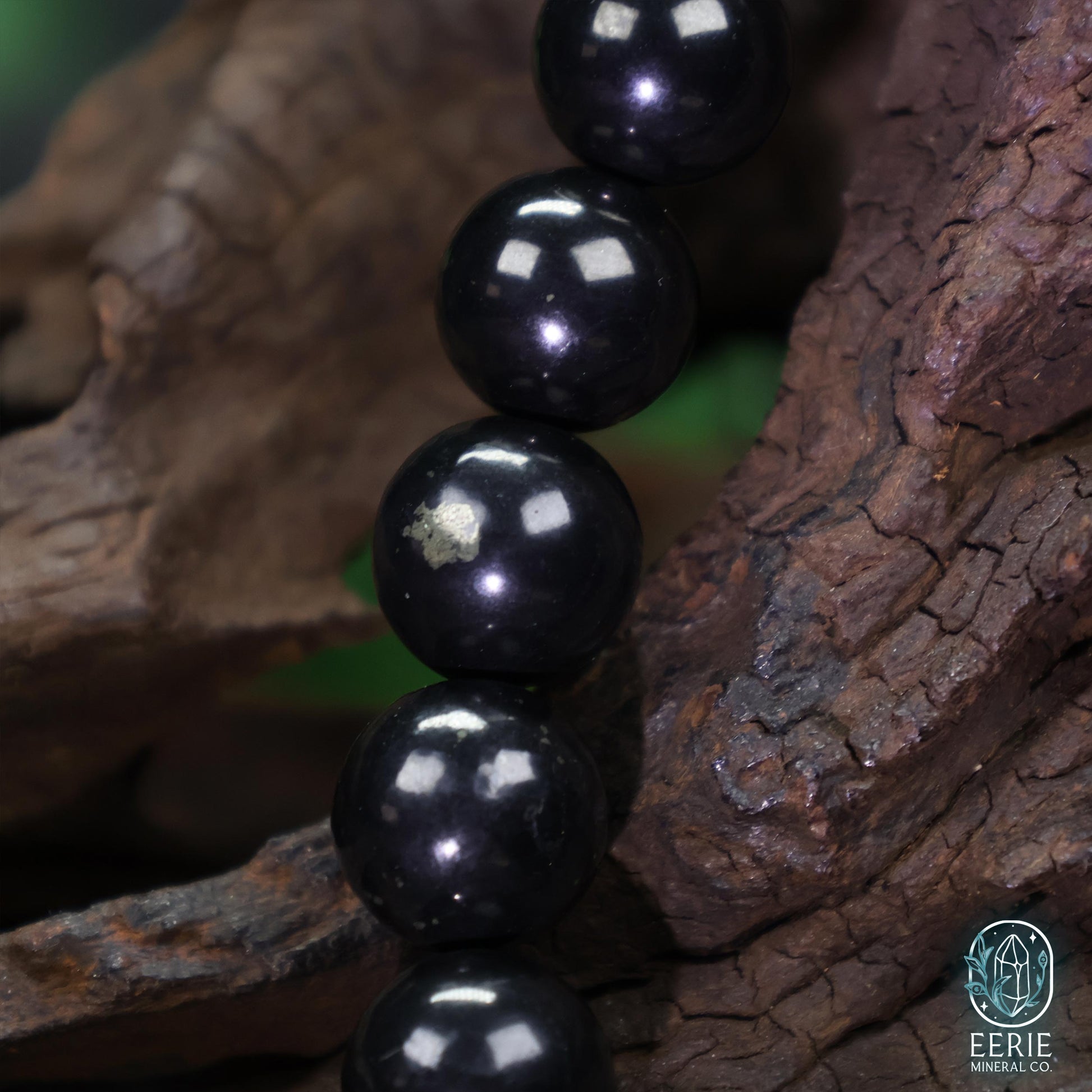 Polished Russian Shungite Beaded Stretch Bracelet