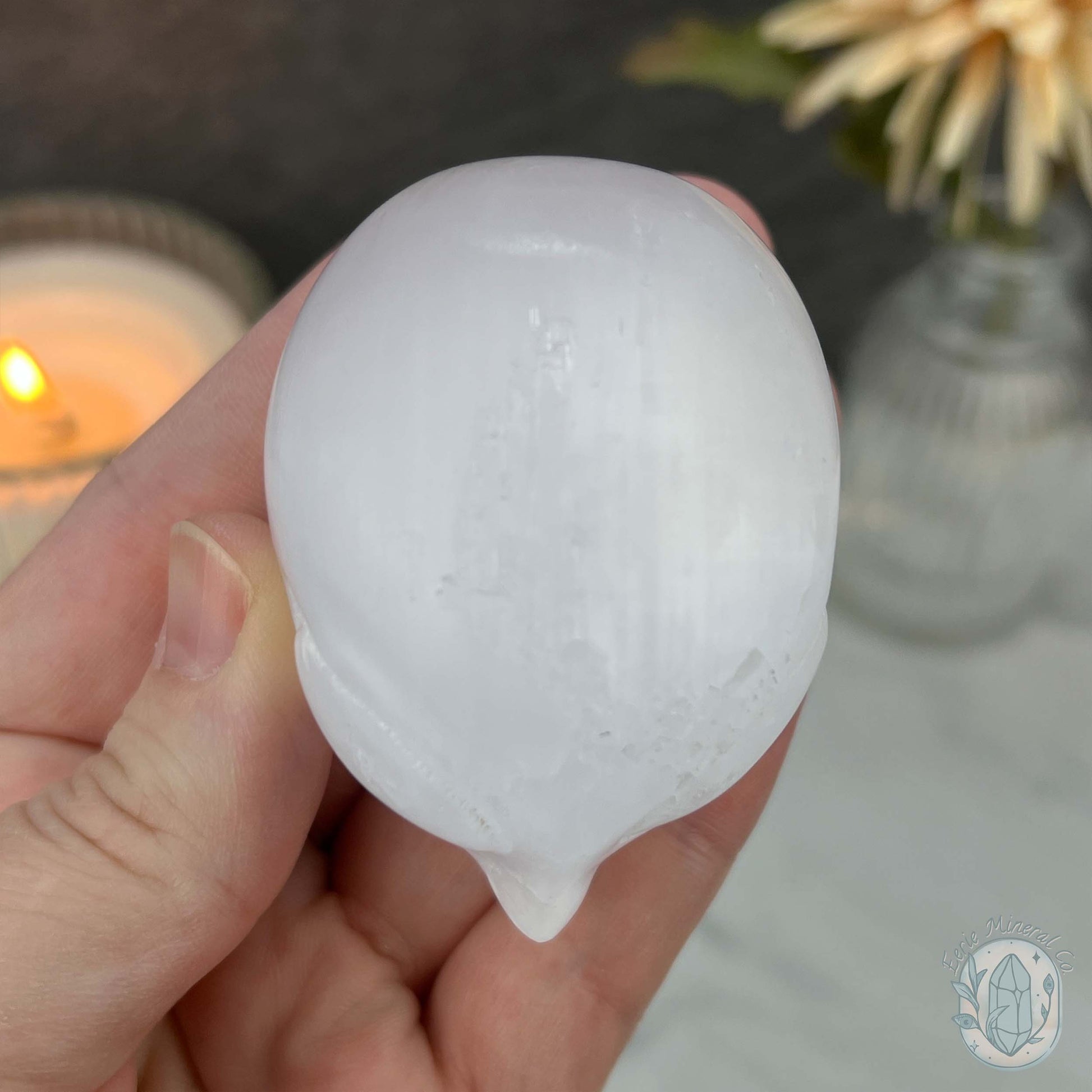 Selenite Alien Head Skull Carving