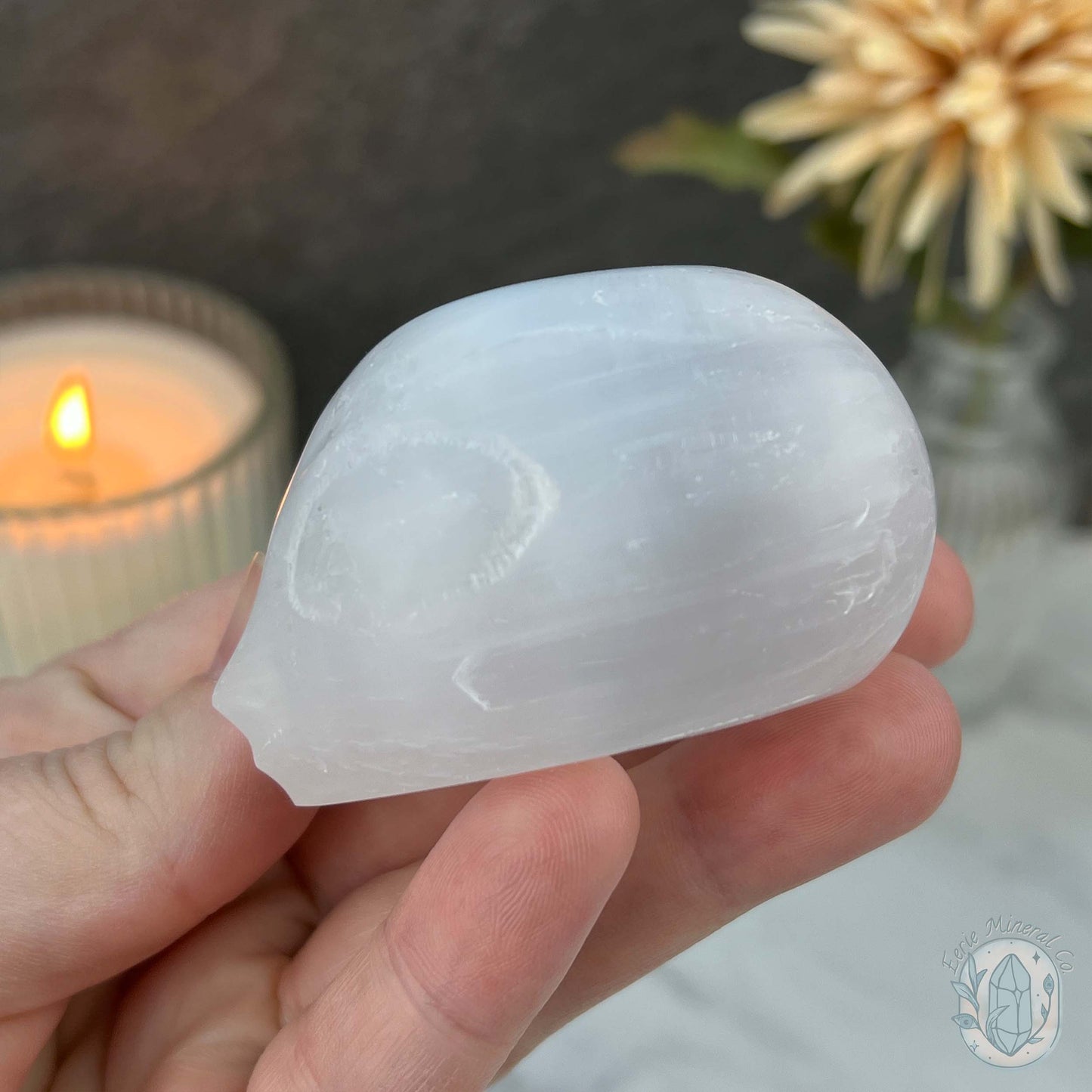 Selenite Alien Head Skull Carving