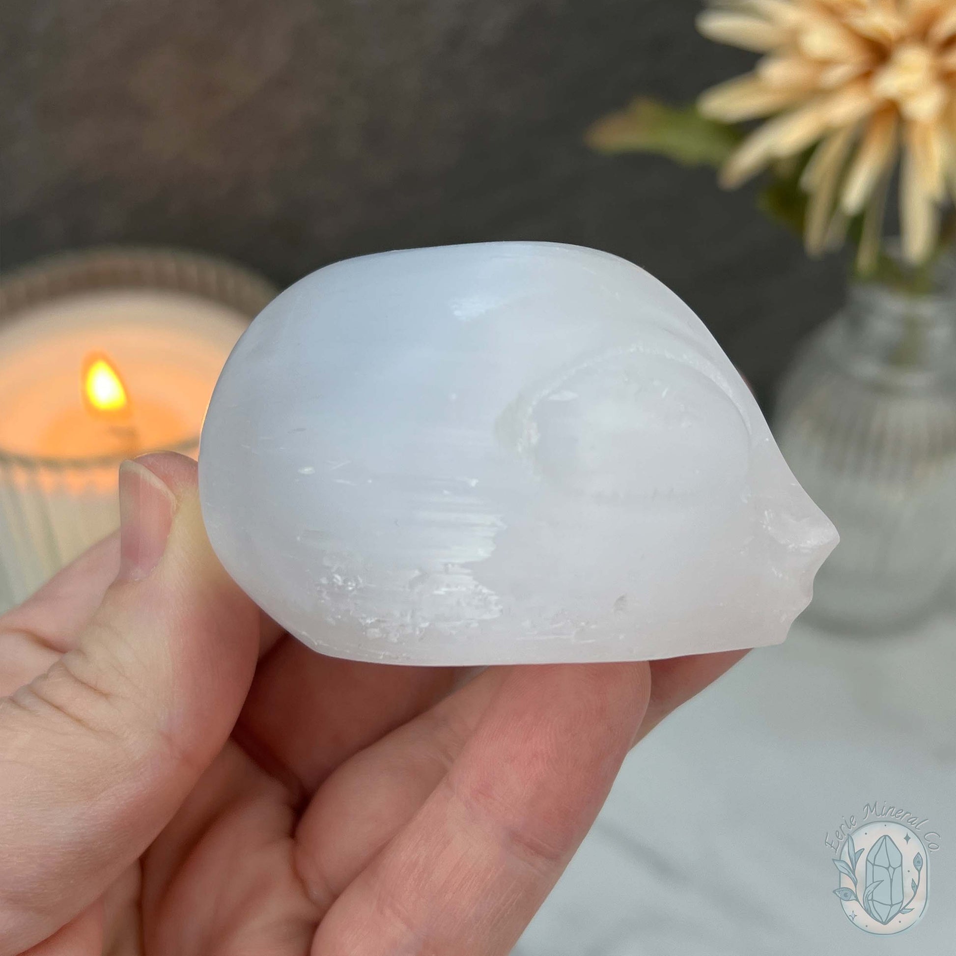 Selenite Alien Head Skull Carving