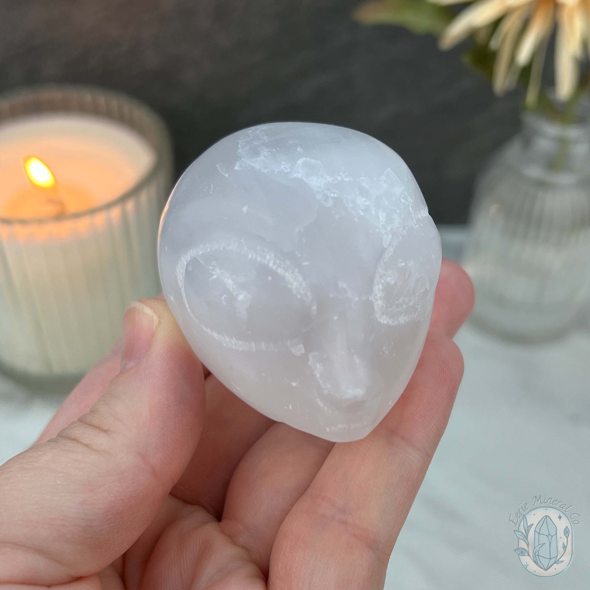 Selenite Alien Head Skull Carving