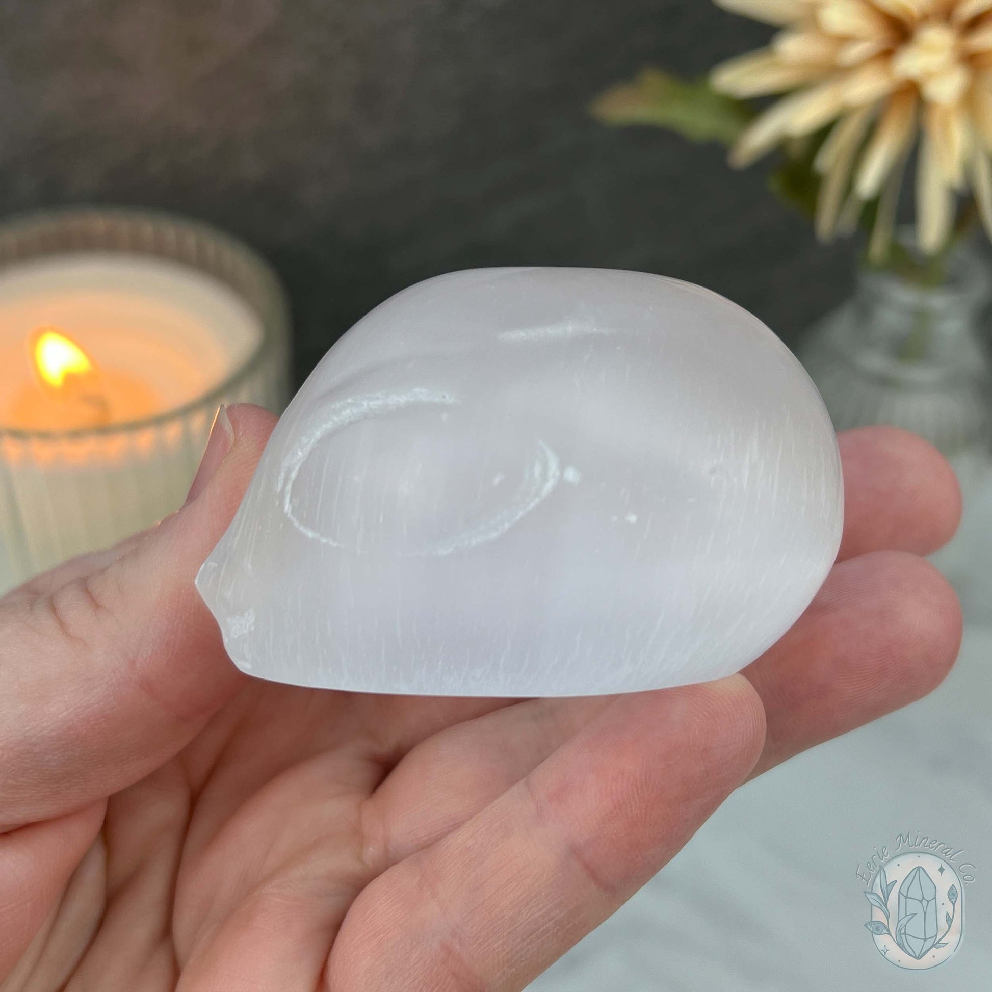 Selenite Alien Head Skull Carving