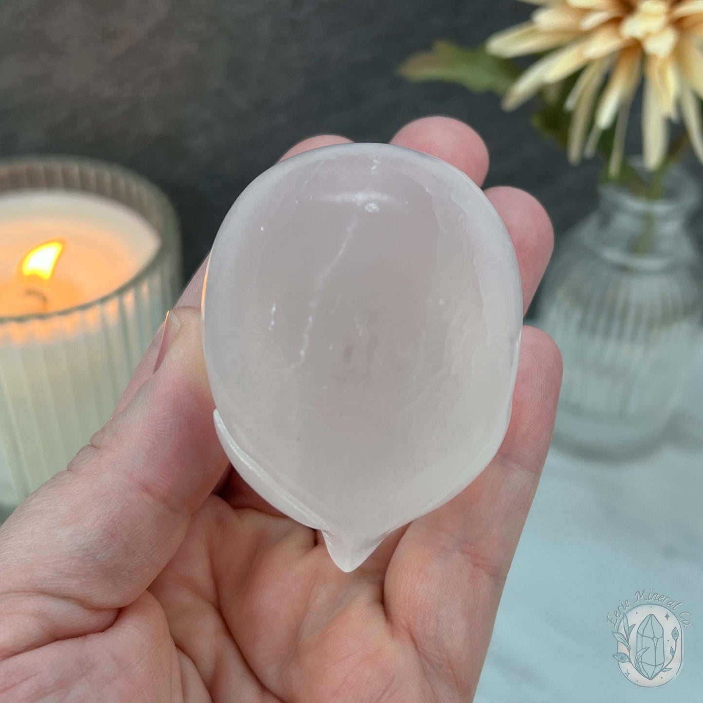 Selenite Alien Head Skull Carving