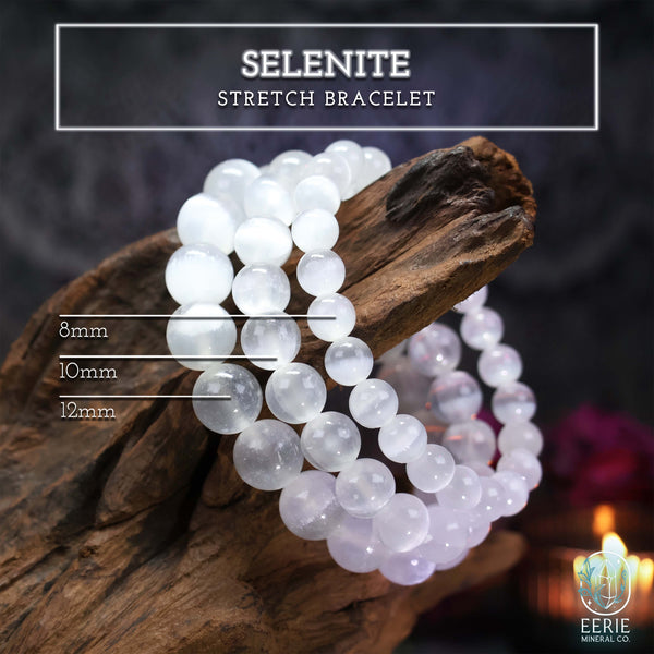 Selenite Gemstone Beaded Boho Stretch Bracelet