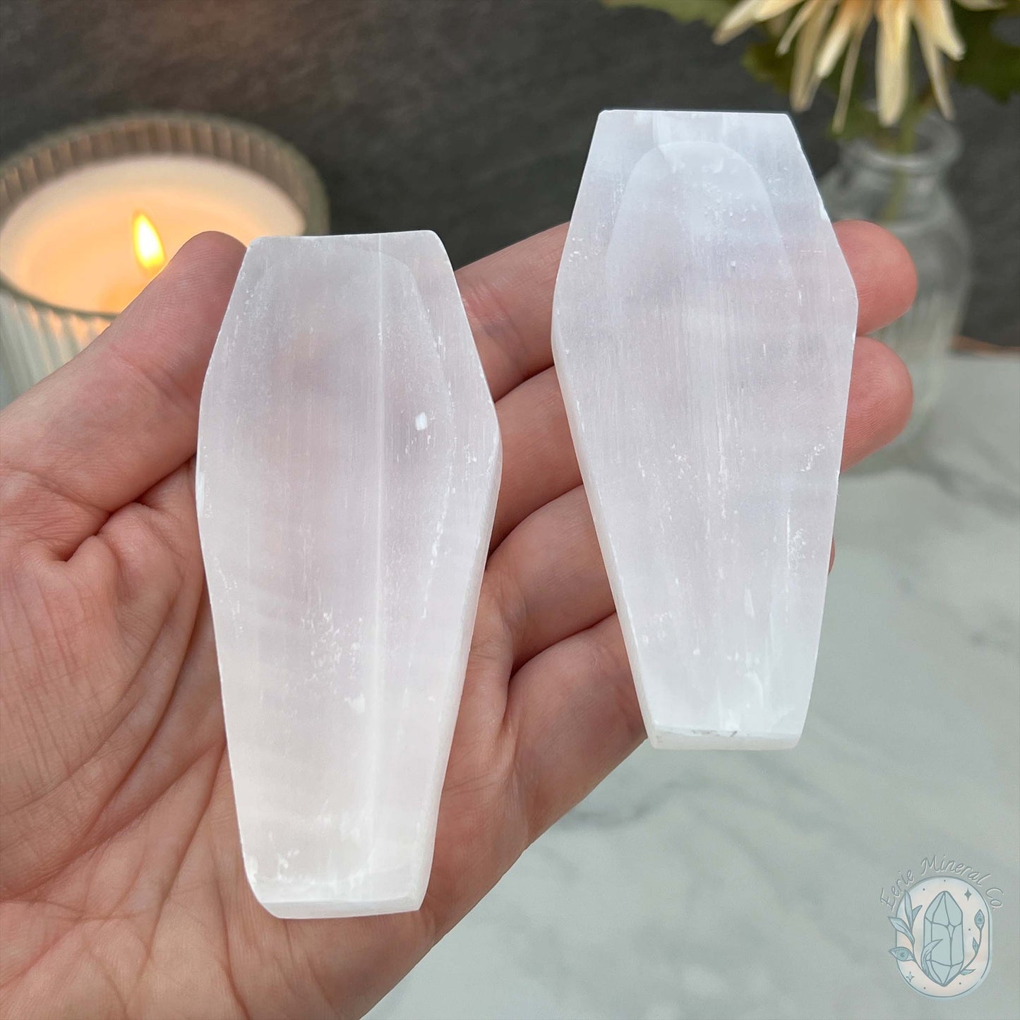 Polished Selenite Coffin Bowl Carving