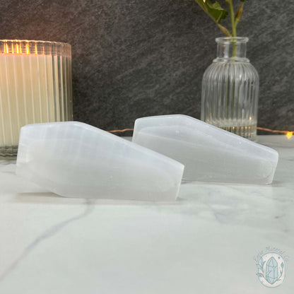 Polished Selenite Coffin Bowl Carving