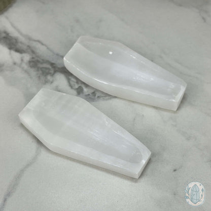 Polished Selenite Coffin Bowl Carving