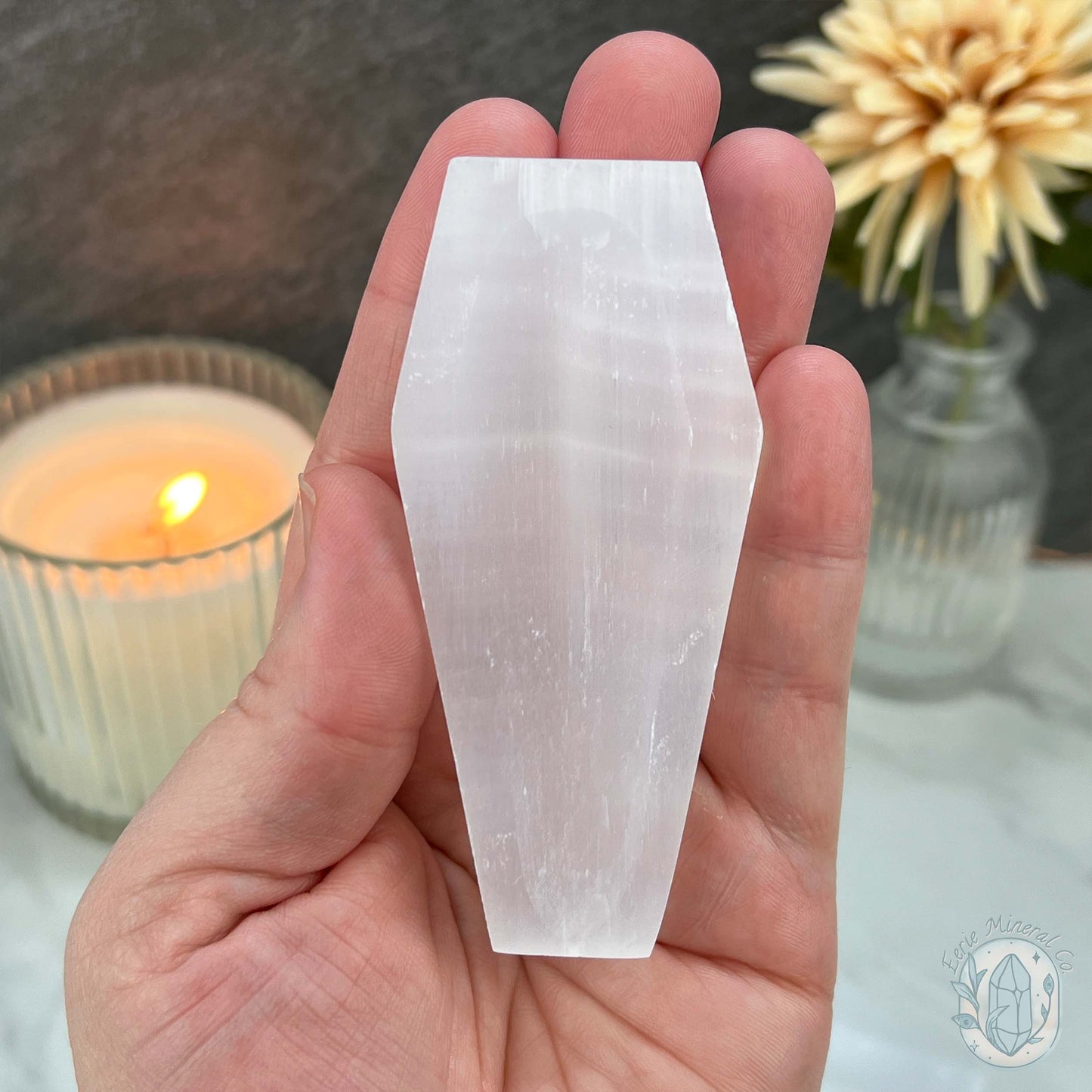 Polished Selenite Coffin Bowl Carving
