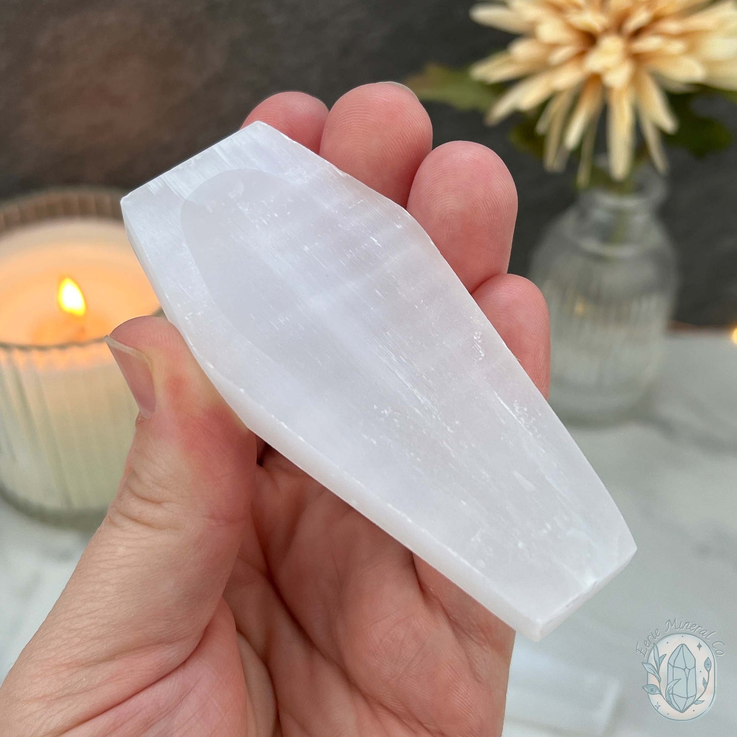 Polished Selenite Coffin Bowl Carving