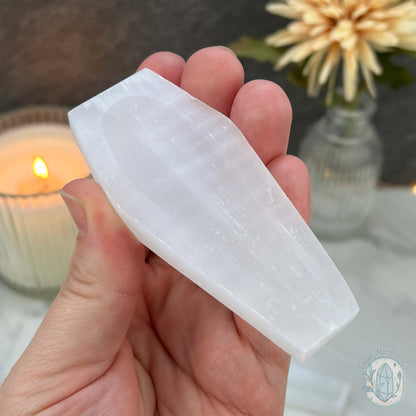 Polished Selenite Coffin Bowl Carving