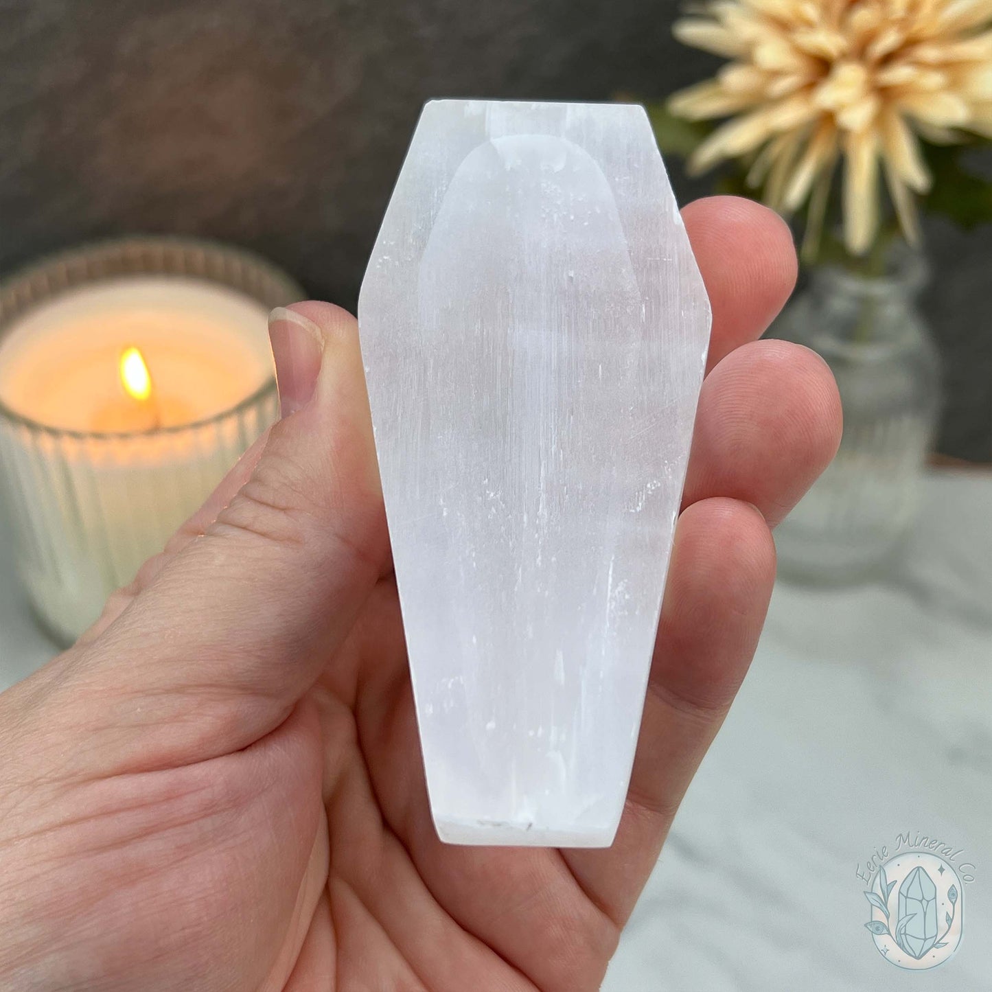 Polished Selenite Coffin Bowl Carving