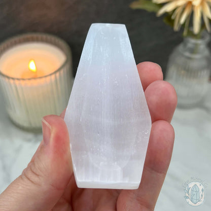 Polished Selenite Coffin Bowl Carving
