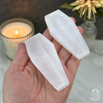Polished Selenite Coffin Bowl Carving