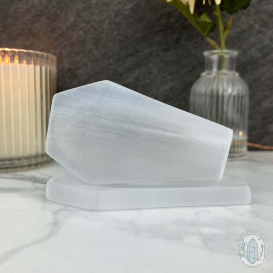 Polished Selenite Coffin Bowl Carving