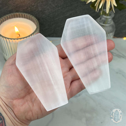 Polished Selenite Coffin Bowl Carving