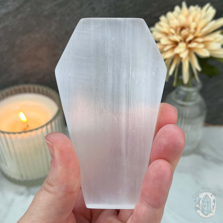 Polished Selenite Coffin Bowl Carving