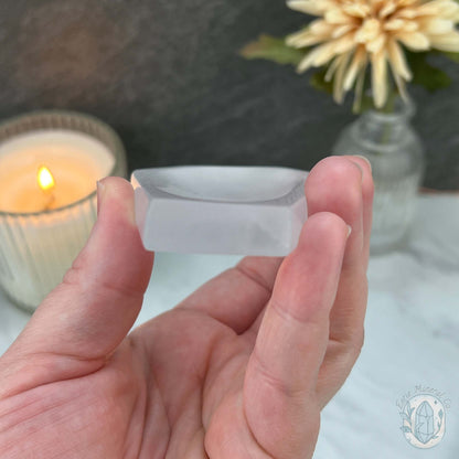 Polished Selenite Coffin Bowl Carving