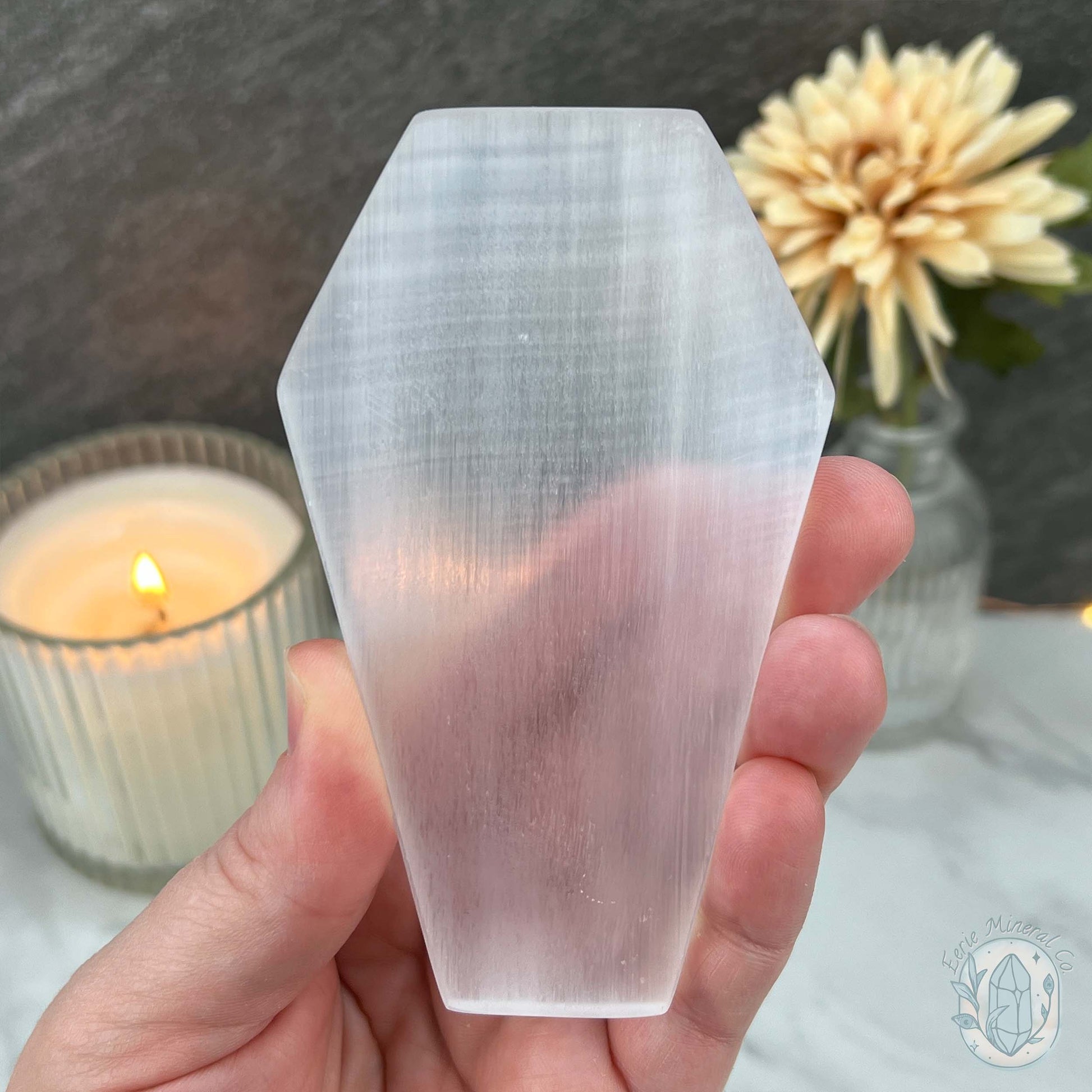 Polished Selenite Coffin Bowl Carving