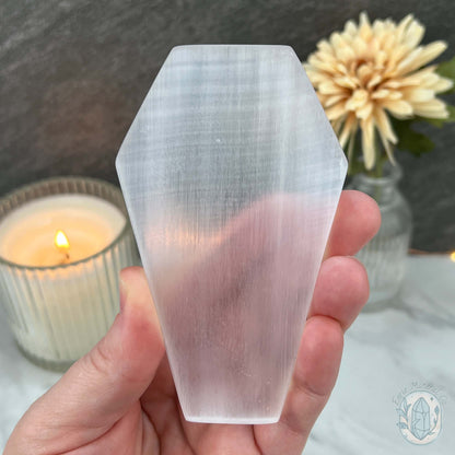Polished Selenite Coffin Bowl Carving
