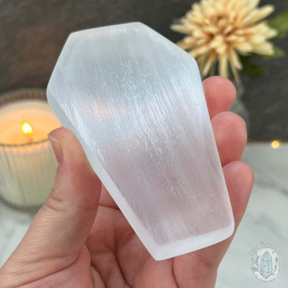 Polished Selenite Coffin Bowl Carving