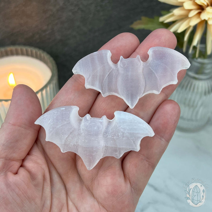 Raw Selenite Halloween Flying Bat Carvings