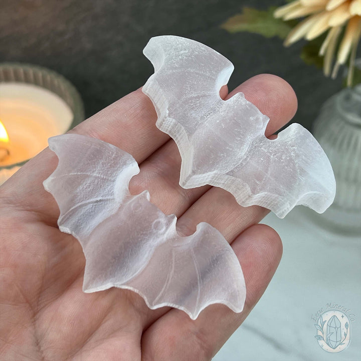 Raw Selenite Halloween Flying Bat Carvings