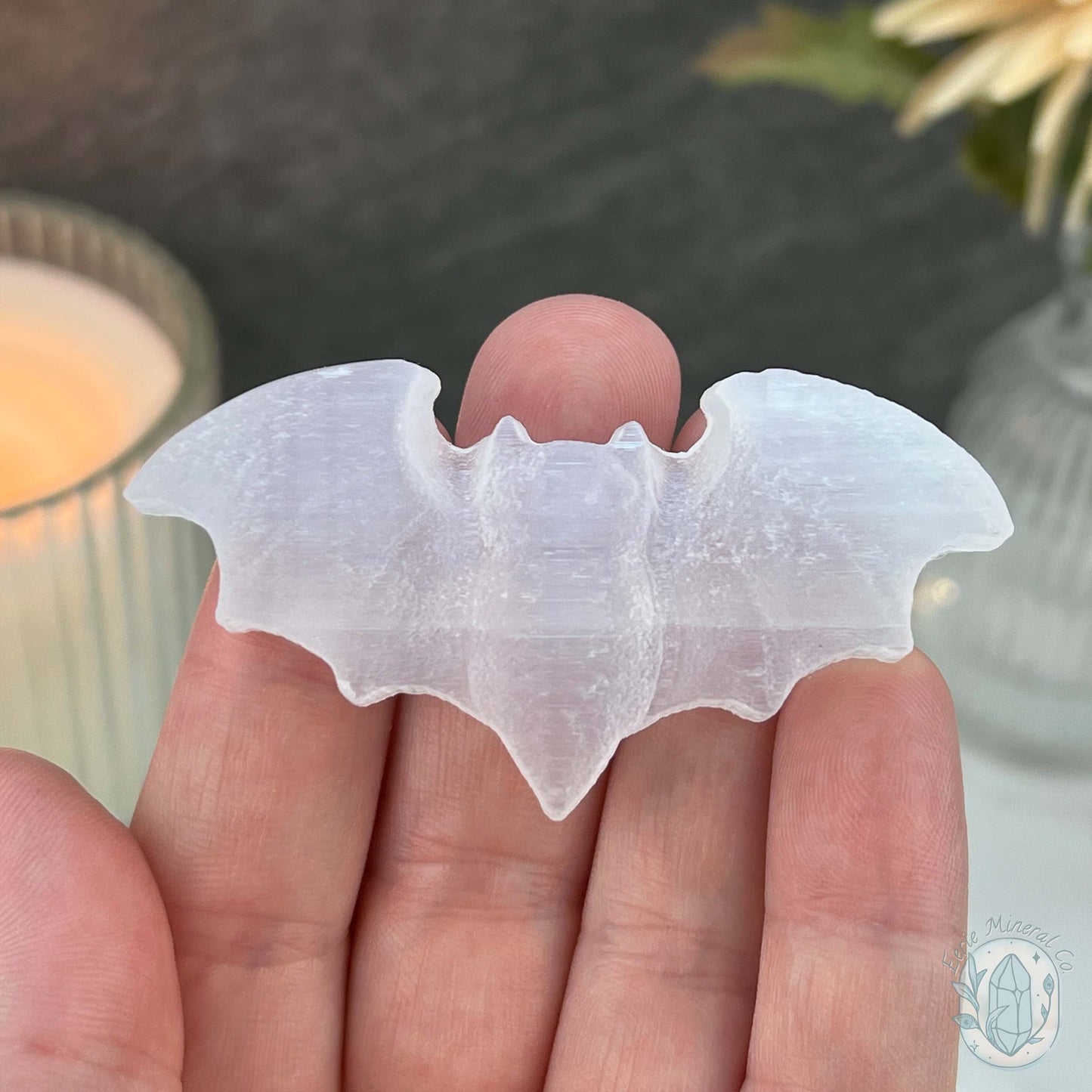 Raw Selenite Halloween Flying Bat Carvings
