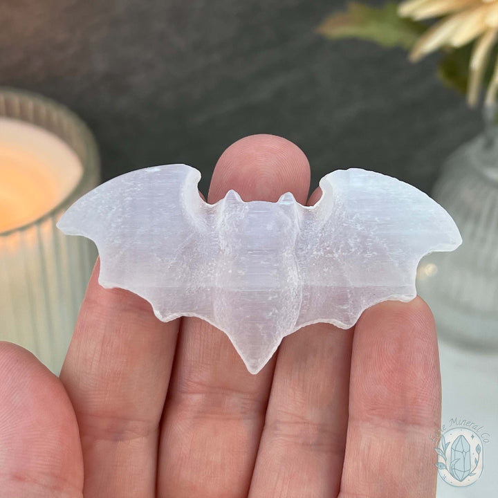 Raw Selenite Halloween Flying Bat Carvings