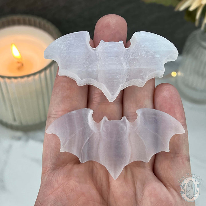 Raw Selenite Halloween Flying Bat Carvings