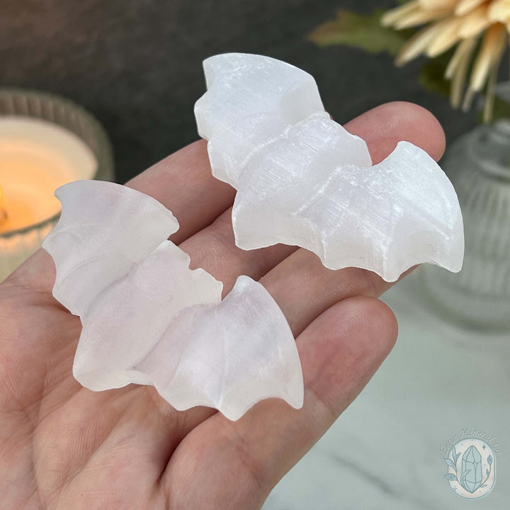 Raw Selenite Halloween Flying Bat Carvings