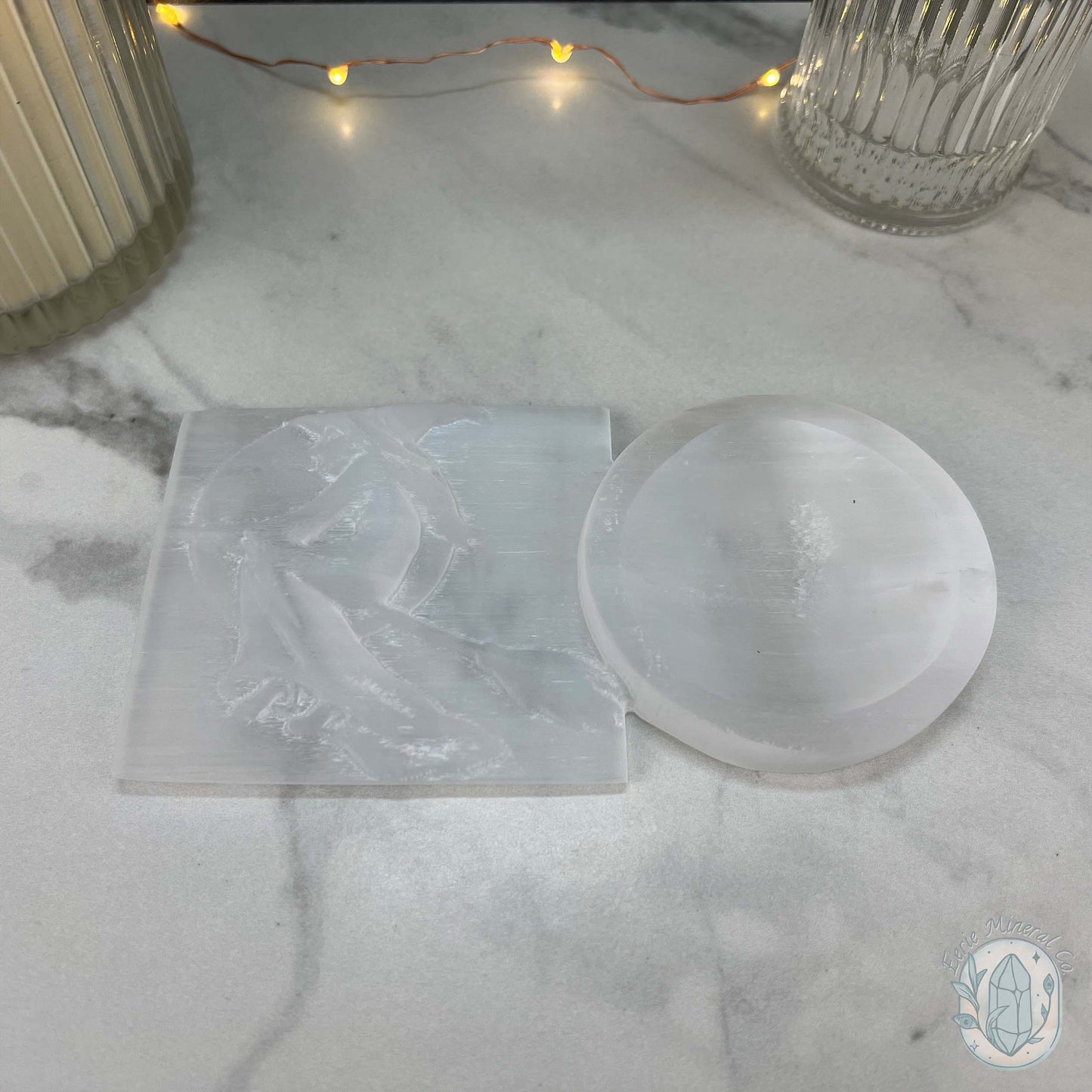 Selenite Halloween Flying Witch With Bowl Carvings