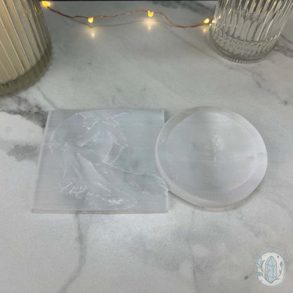 Selenite Halloween Flying Witch With Bowl Carvings
