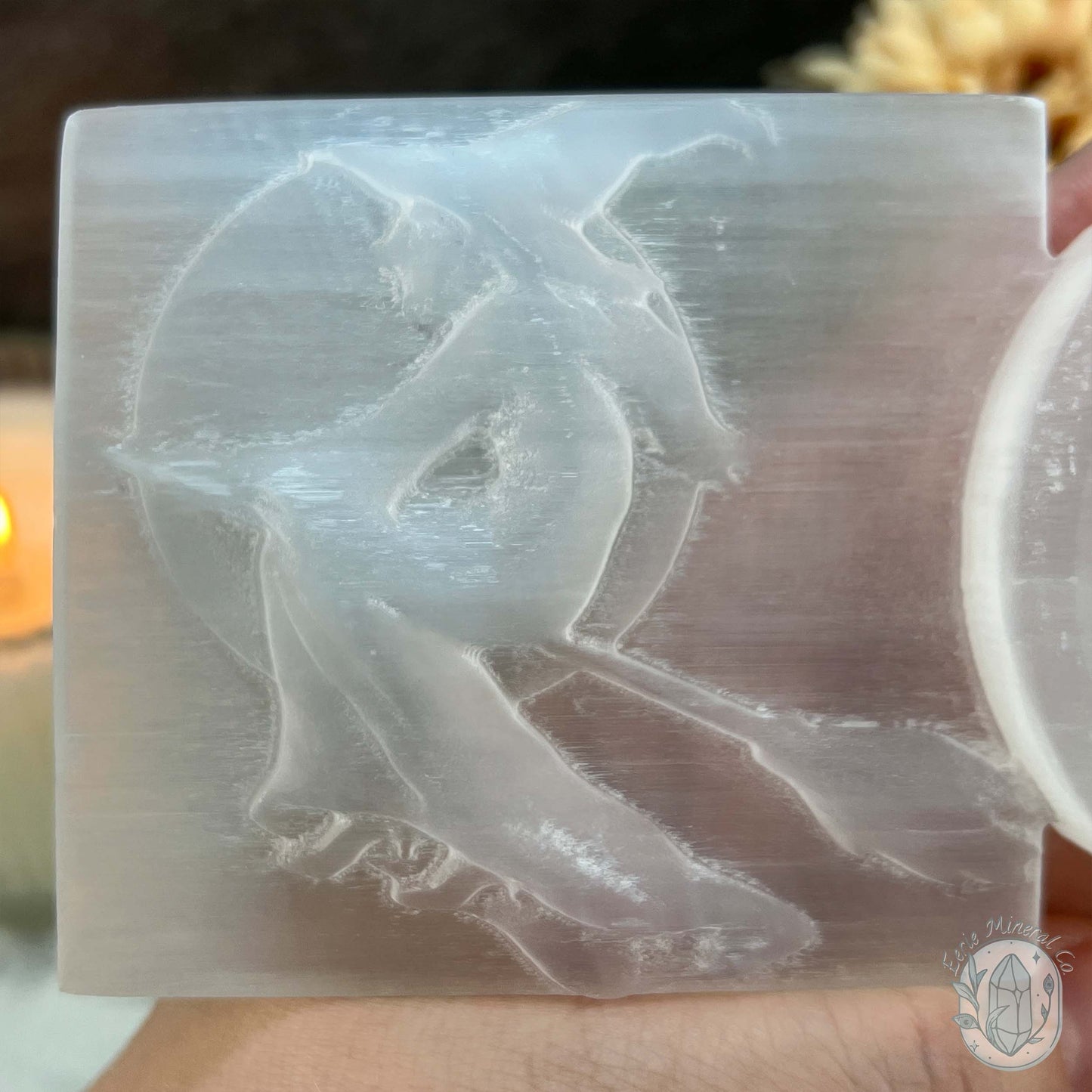 Selenite Halloween Flying Witch With Bowl Carvings