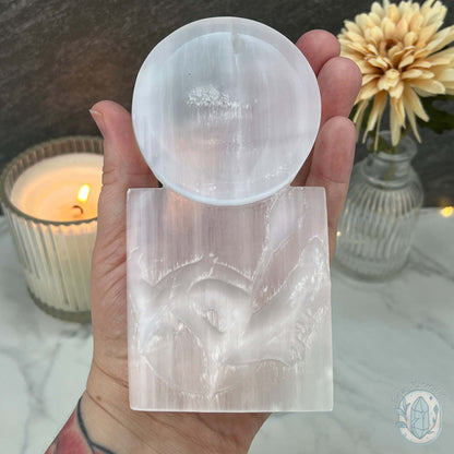 Selenite Halloween Flying Witch With Bowl Carvings