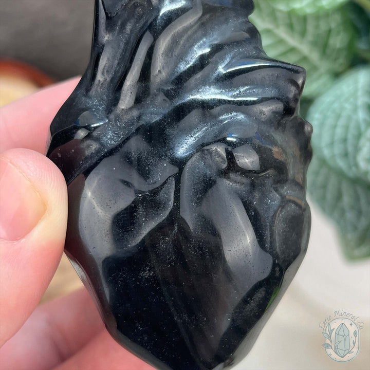 Silver Sheen Obsidian Anatomical Heart Carvings