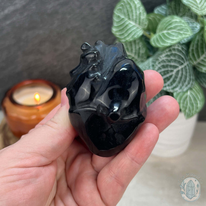 Silver Obsidian Anatomical Heart Carvings