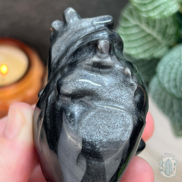 Silver Sheen Obsidian Anatomical Heart Carvings