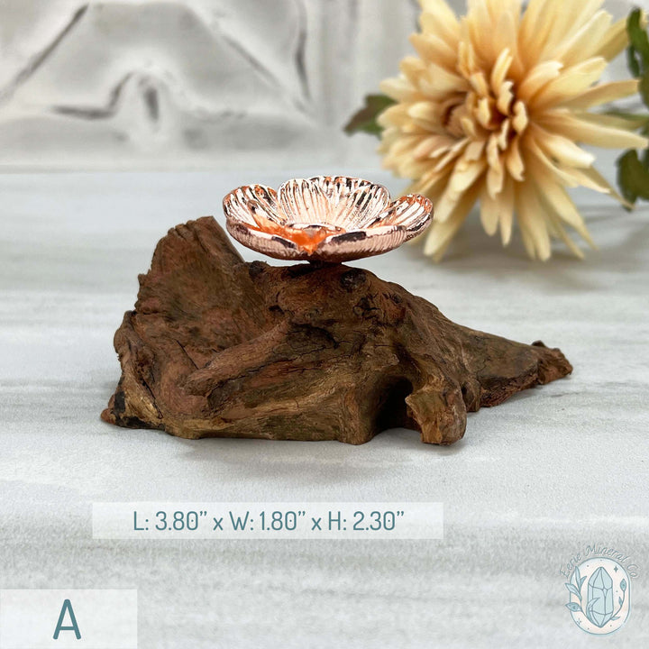 Single Rose Gold Flower Blossom Sphere Holder Driftwood Stand