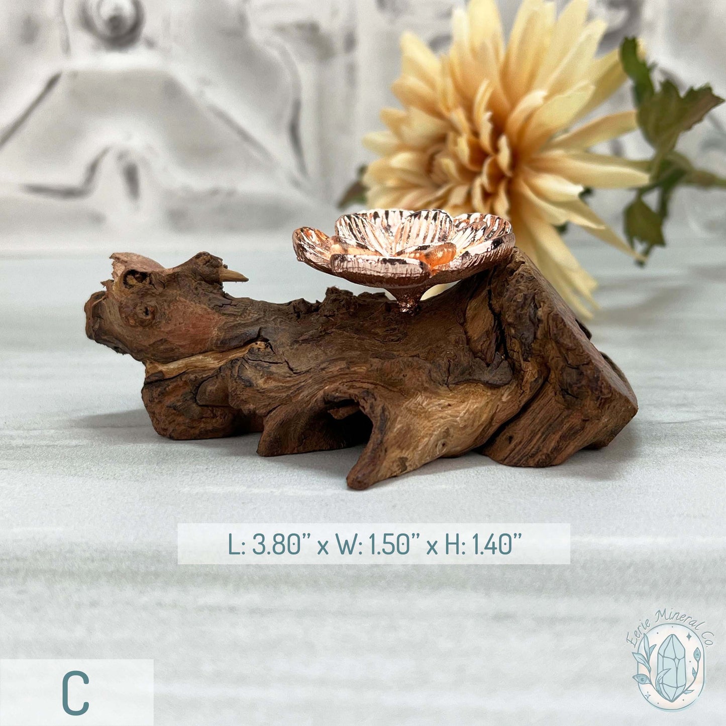 Single Rose Gold Flower Blossom Sphere Holder Driftwood Stand