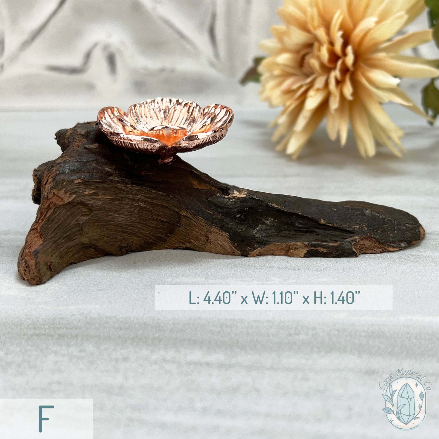 Single Rose Gold Flower Blossom Sphere Holder Driftwood Stand