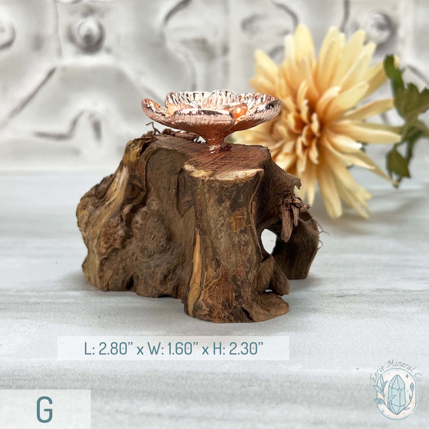 Single Rose Gold Flower Blossom Sphere Holder Driftwood Stand