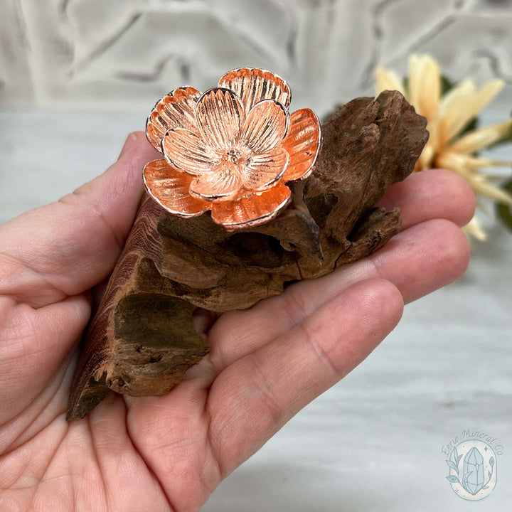 Single Rose Gold Flower Blossom Sphere Holder Driftwood Stand