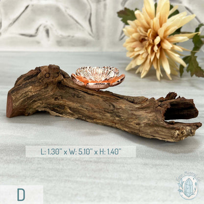 Single Rose Gold Flower Blossom Sphere Holder Driftwood Stand