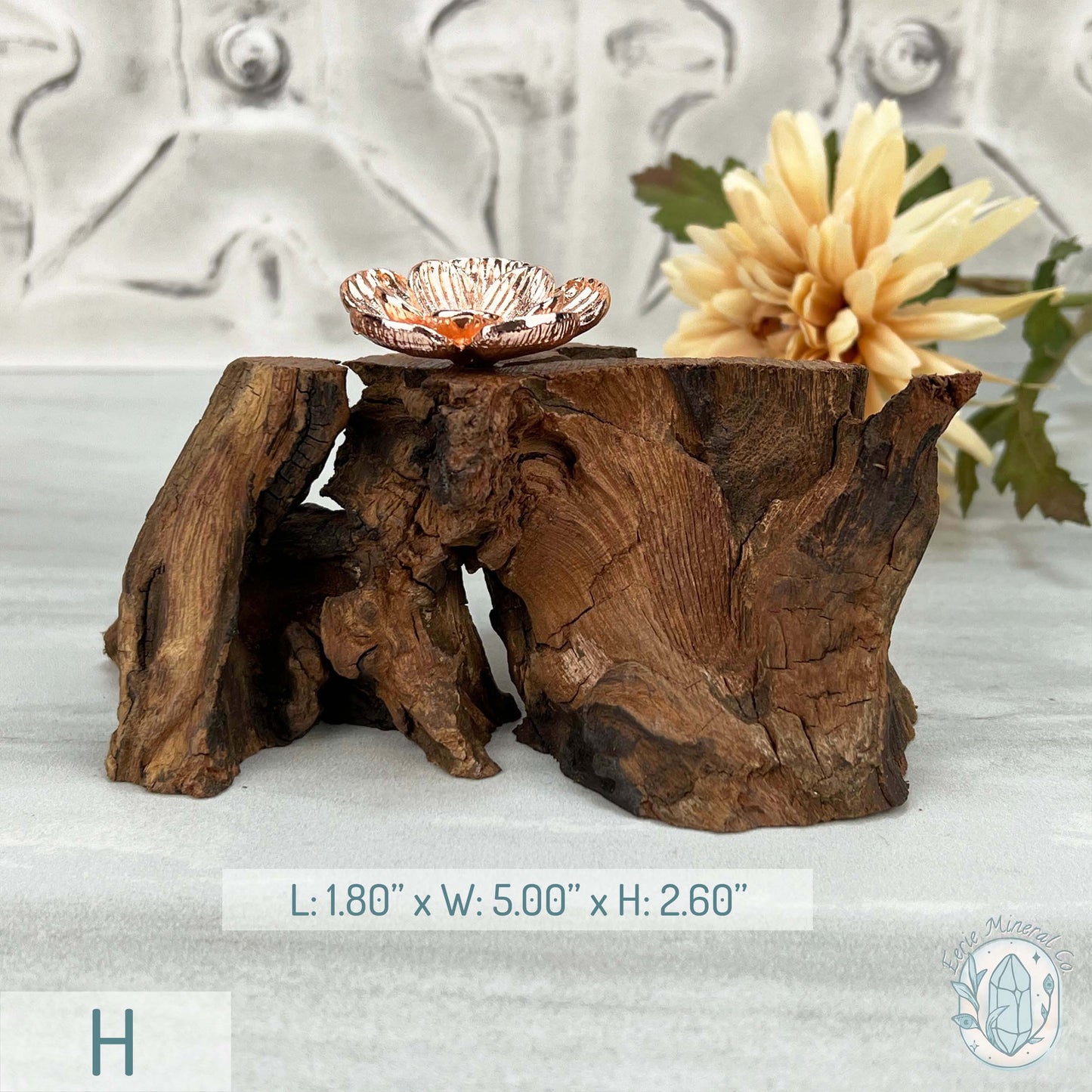 Single Rose Gold Flower Blossom Sphere Holder Driftwood Stand