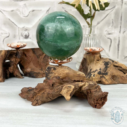 Single Rose Gold Flower Blossom Sphere Holder Driftwood Stand